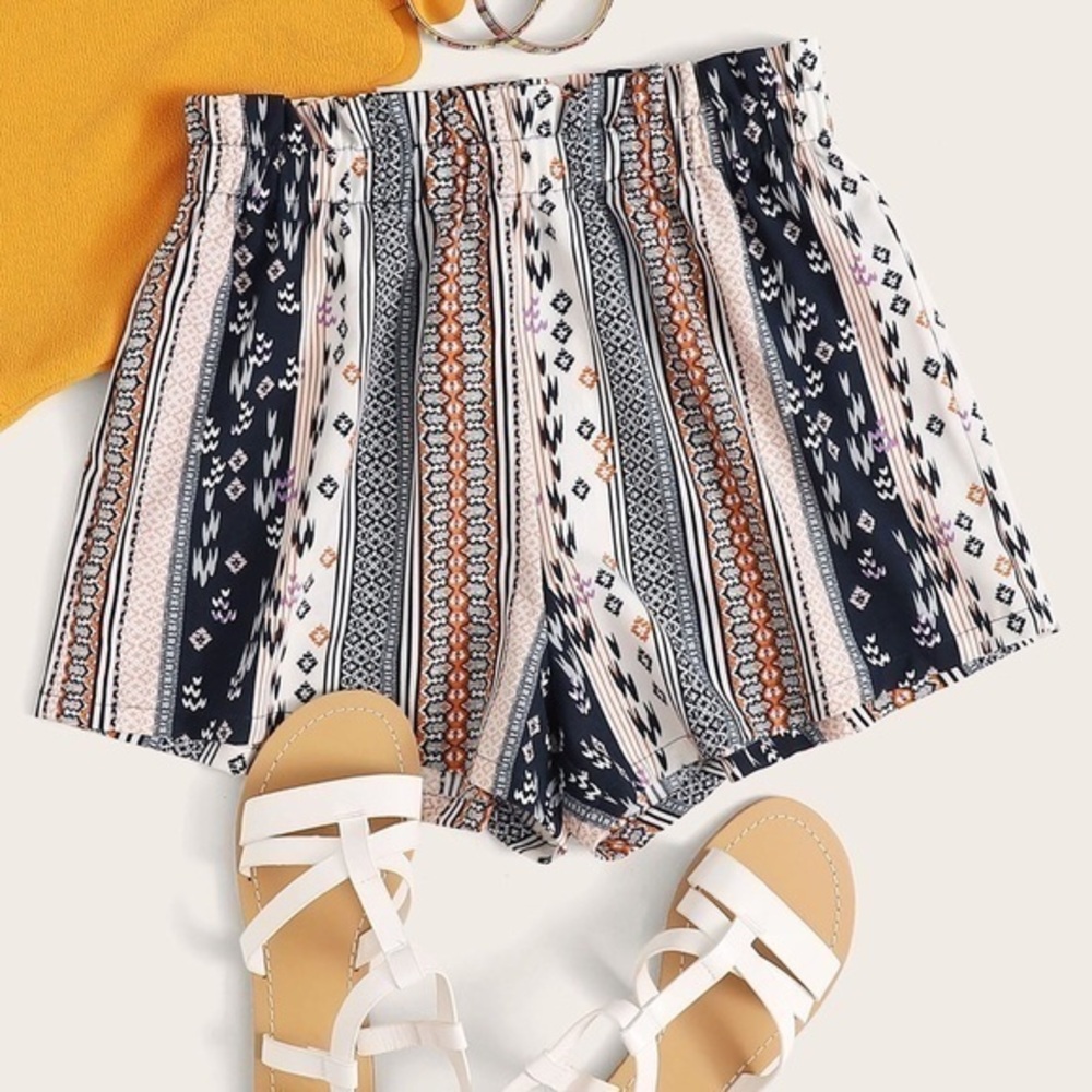 BOHO Frill High Waist Tribal Shorts Medium